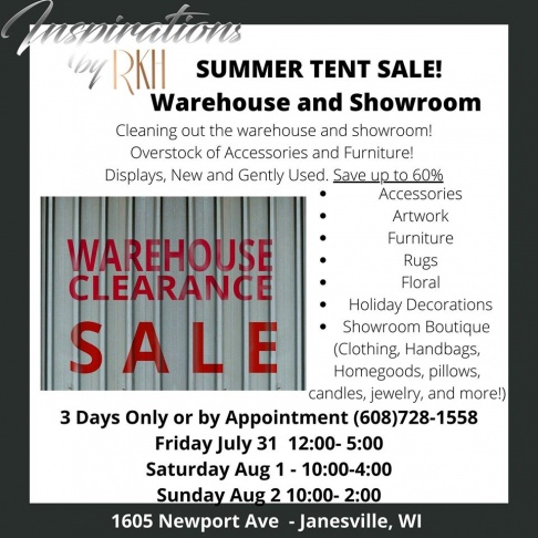 Inspirations By RKH Warehouse and Showroom Summer Tent Clearance Sale